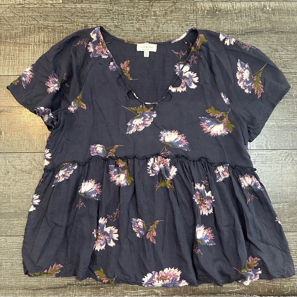 Lucky Brand Floral Blouse - Navy and Pink